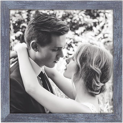 6x6 Picture Frame Blue, Rustic Natural 6x6in Photo/Portrait/Poster/Art Frame, Wall Hanging/Tabletop, Horizontal/Vertical Display Gallery Family Wedding Memorial Pic Frame Gift
