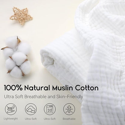 Yoofoss Muslin Blanket 100% Organic Cotton Throw Large 50" x 60" for Bed Couch Summer Gauze Blanket for Adults Lightweight and Breathable White