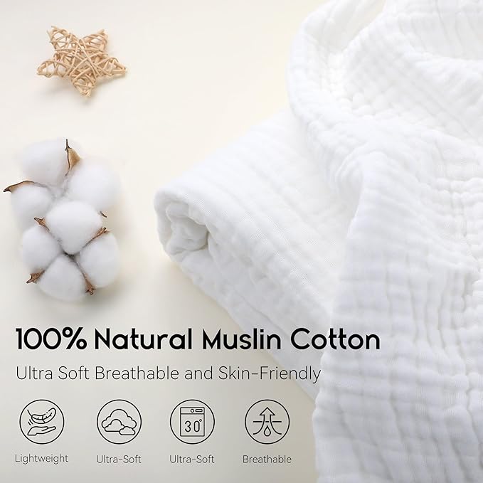 Yoofoss Muslin Blanket 100% Organic Cotton Large Twin Size 60" x 80" for Bed Couch Summer Gauze Blanket for Adults Lightweight and Breathable White