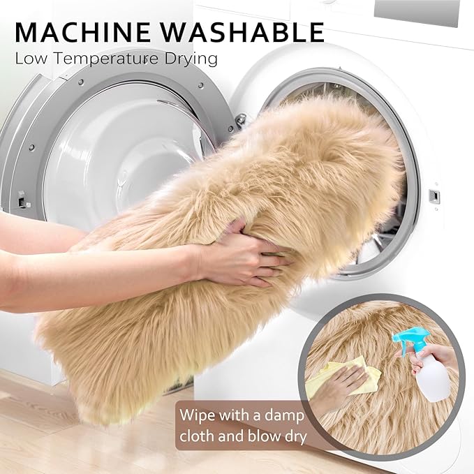 Ciicool Ultra Soft Faux Sheepskin Fur Rug Fluffy Chair Rug for Sofa Couch Seat Cushion.Shaggy Furry Small 2x4 Beige Bedroom Fuzzy Carpet for Living Room Kid's Room Nursery Decor