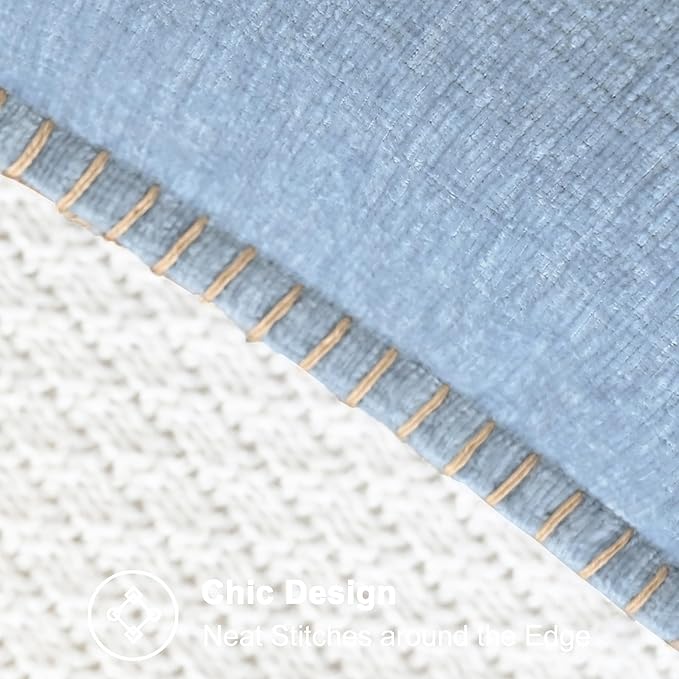 CaliTime Throw Pillow Covers Decorative 26 X 26 Inches Pack of 2 Cotton Thread Stitching Edges Solid Dyed Soft Chenille Cushion Cases for Couch Sofa Bed Living Room Farmhouse Baby Blue