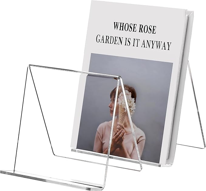 SANRUI 2 Pack 6 Inch Acrylic Book Display Stand, A5 Clear Easel Base Holder, Vinyl Record Display Rack for Home Office Album, CD, Magazine, Postcard, Picture, Plate, LP Cover, Artworks, Phone, Tablet