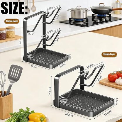 Kitchen Pot Lid Storage Rack, Pot Lid Rack, Multi-functional Kitchen Storage Racks, Space-Saving Kitchens Pots Cover Organizer Stand for Countertop (White)