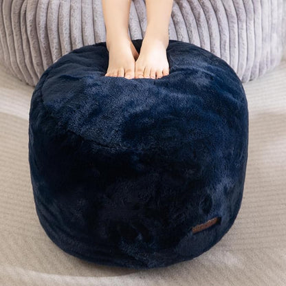 HIGOGOGO Pouf Stuffed Ottoman Round Modern Foam Filled Foot Rest Chair Decorative Poufs 26 x 18 Inches Fluffy Boho Comfy Stool for Living Room, Navy