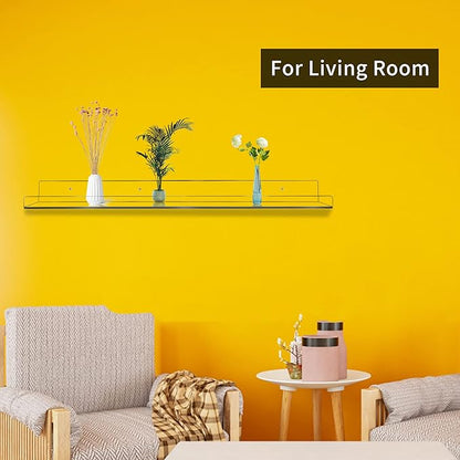 Febwind 24-Inch Long Clear Acrylic Floating Shelves - U Shape Wall Shelf for Book Display, Makeup, Spice Organizer - 2 Pack