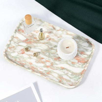 Koville Marble Tray, 12"x8" Marble Vanity Tray for Bathroom Kitchen Countertop, Rectangular Stone Tray for Cosmetics Perfume Trinket, Decorative Catchall Trays (Rosso Norvegian)