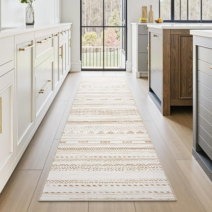 2x10 Runner Rug Machine Washable Non Slip Area Rug Distressed Neutral Moroccan Boho Rug Ultra Soft Floor Runners for Hallways for Entryway Laundry Room Kitchen, Brown