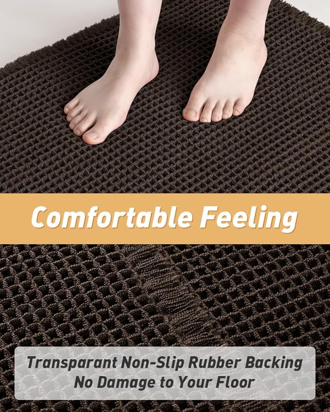 Upgraded Waffle Runner Rug Super Absorbent Non Slip Bath Mats for Bathroom Machine Washable Bathroom Runner Rug with Tassels, Ideal for Hallway Bedroom Laundry Room, Chocolate, 2'x 6'(24" x 72")