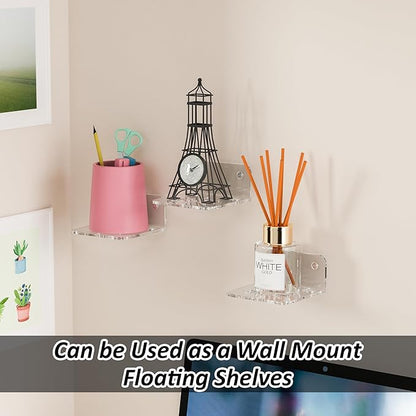Sezanrpt Clear Acrylic Wall Shelf 3 Pack for Smart Security Cameras, Baby & Pet Monitors, Small Floating Shelf for Plants, Speaker, Dog Camera, with Cable Clips