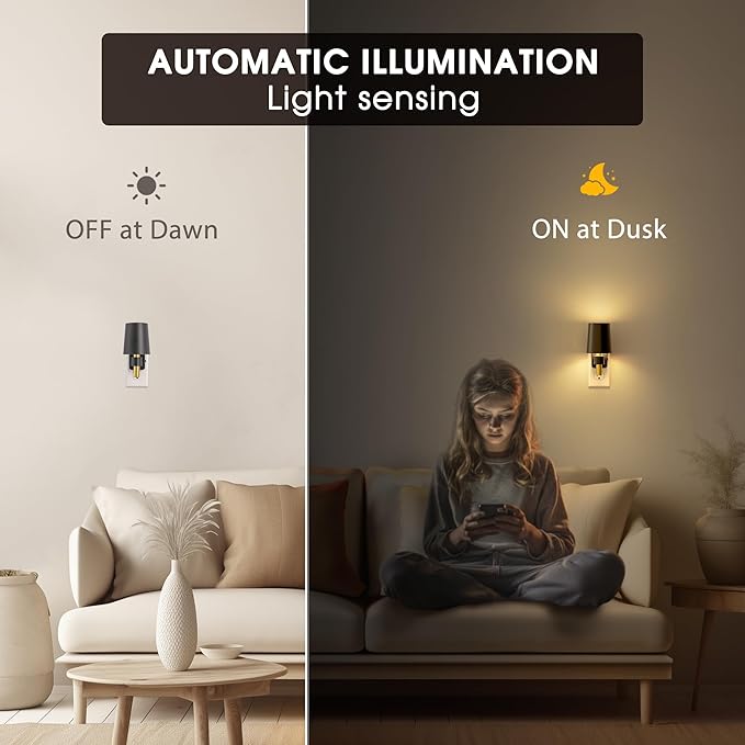 Briignite Night Light, Dimmable Night Lights Plug into Wall, Dusk to Dawn Sensor, Soft White 3000K, 0-100LM, Plug in NightLight, Vintage Night Light Compact for Hallway Bedroom Stairway