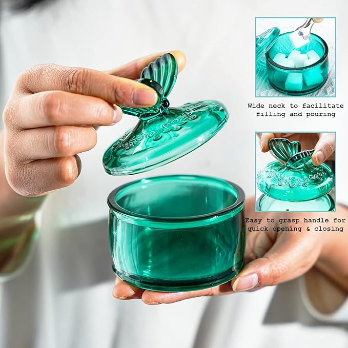 kanpura Green Embossed Glass Jar with Lid,Crystal Glass Candy Dish,Candy Jars Jewelry Box for Christmas Party Buffet, 3.5 oz