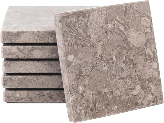 Radicaln Marble Coasters Square 3.5" Inches Oceanic Handmade Bar Style Coaster Set, Ideal Drink Coasters for Modern Home Bars, Absorbent Coaster Set of 6
