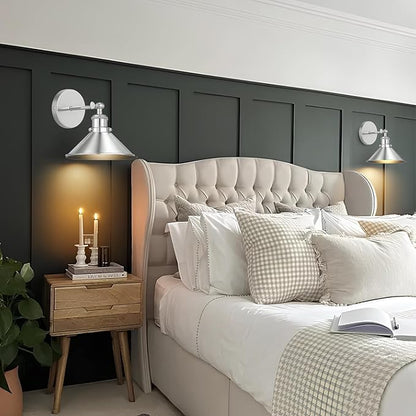 Battery Operated Wall Sconce Set of 2,Vintage Wireless Wall Sconces with Remote,Dimmable Led Wall Lights,Wall Lamp Fixture Indoor Bedroom Living Room Kitchen,LED Bulbs Included,Silver