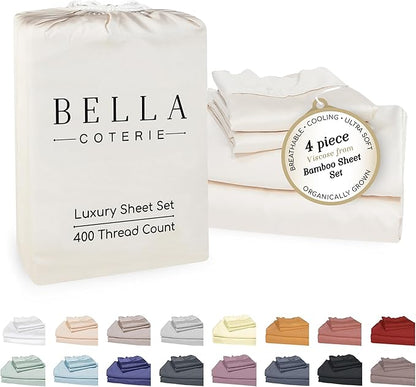 Bella Coterie Luxury Bamboo Viscose Full Size Sheet Set | 100% Organically Grown | Ultra Soft | Cooling for Hot Sleepers | 18" Deep Pocket [Ivory]