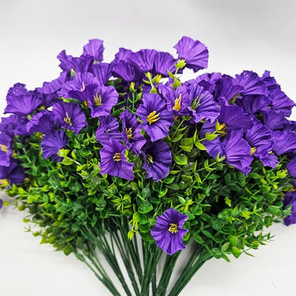 Artificial Silk Flowers for Outdoor Decoration,12 Bundles Faux Flowers Colorful Morning Glory with Eucalyptus Fake Plants Greenery UV Resistant for Outside Front Door Planter Porch Patio Yard