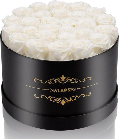 NATROSES 27 Piece Forever Preserved Roses in a Box, Preserved Flowers for Delivery Birthday, Flowers Roses Gifts for Her (White)