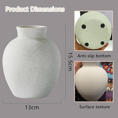 Handmade White Ceramic Vase - 6.1 Inch Farmhouse & Boho Decor for Living Room, Rustic Wabi-Sabi Centerpiece for Wedding, Fireplace Mantel