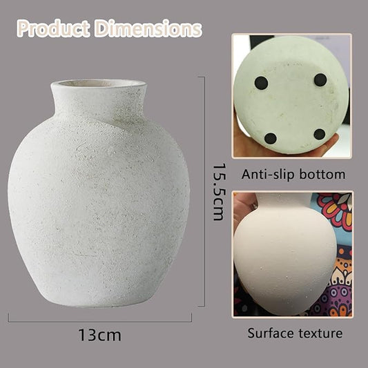 Handmade White Ceramic Vase - 6.1 Inch Farmhouse & Boho Decor for Living Room, Rustic Wabi-Sabi Centerpiece for Wedding, Fireplace Mantel