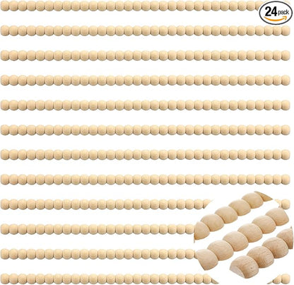 Nuanchu 24 Pcs Decorative Beaded Wood Trim Molding Half Wooden Beads Bobbin Trims 15.75 Inch Unfinished 3D Pearl Paintable Wood Molding for DIY Crafts Home Wall Cabinet Shelf Window Door (11 mm)