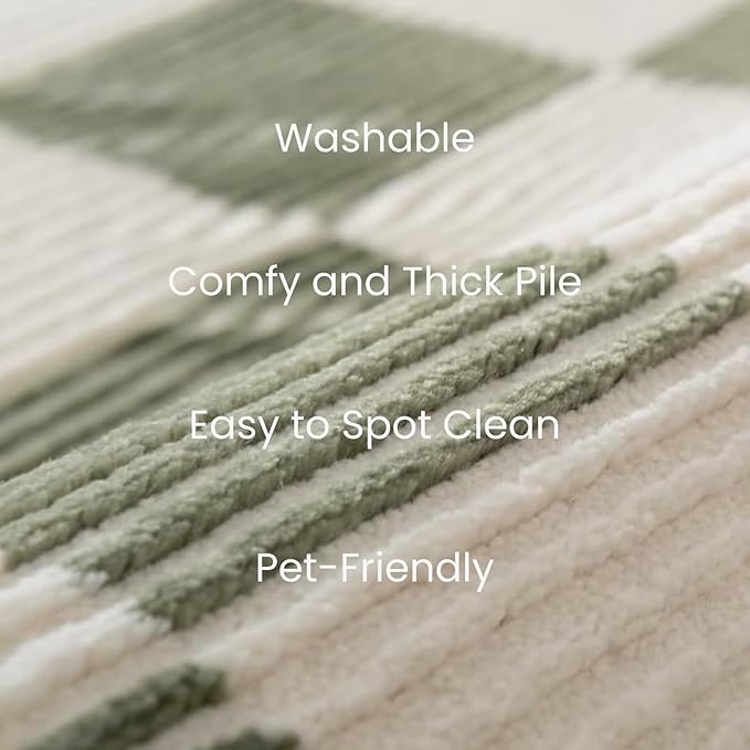 Revival Rugs Gambit 5'3"x8' Checkered Rug Washable Area Rug for Living Room Bedroom - 100% Recycled Oeko-TEX Certified, Medium Pile, Green, Beige