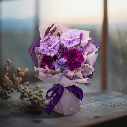 HUACHIPLUS Preserved Rose Bouquets: Fresh Flowers Bouquet- Romantic Gifts for Mom Wife Girlfriend Women-Flowers for Delivery Prime on Christmas Valentines Day Anniversary Mothers Day Birthday(Violet)