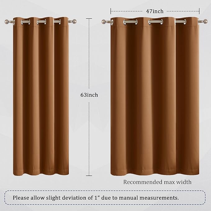 DUALIFE Dark Oak Brown Grommet Room Darkening Curtains 52 x 63 Inches, 2 Panels