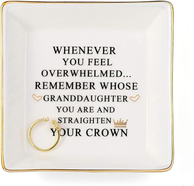 JoycuFF Inspirational Gifts for Granddaughter Marble Ceramic Ring Dish Jewelry Earring Trinket Tray-Christmas Birthday Gifts for Women Unique