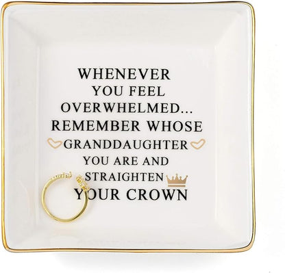JoycuFF Inspirational Gifts for Granddaughter Marble Ceramic Ring Dish Jewelry Earring Trinket Tray-Christmas Birthday Gifts for Women Unique