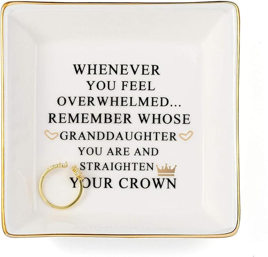 JoycuFF Inspirational Gifts for Granddaughter Marble Ceramic Ring Dish Jewelry Earring Trinket Tray-Christmas Birthday Gifts for Women Unique