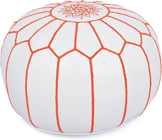 Marrakesh Gallery Genuine Leather Round Pouf Unstuffed - Moroccan Ottoman Footstool, Footrest Cover - Boho Decor - Bohemian Living Room, Bedroom, Kids Room, Gift & Wedding