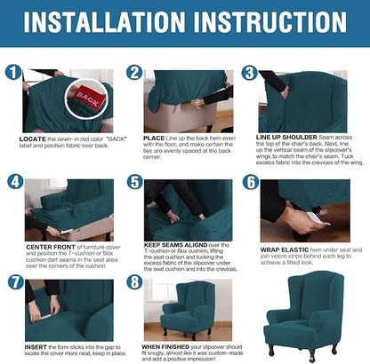 H.VERSAILTEX Wing Chair Slipcover Chair Covers for Wingback Chairs Wingback Chair Covers Slipcovers 1 Piece Stretch Sofa Cover Furniture Protector Soft Spandex Jacquard Checked Pattern, Deep Teal