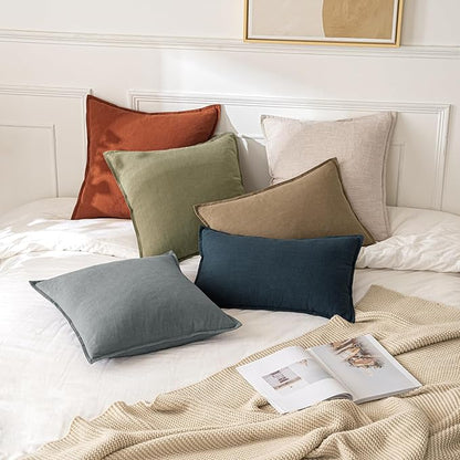 MIULEE Decorative Linen Lumbar Pillow Covers 12x20 Inch Khaki Boho Farmhouse Neutral Winter Couch Throw Pillows for Bed Pack of 2 Accent Modern Pillowcase Sofa Livingroom Home Decor