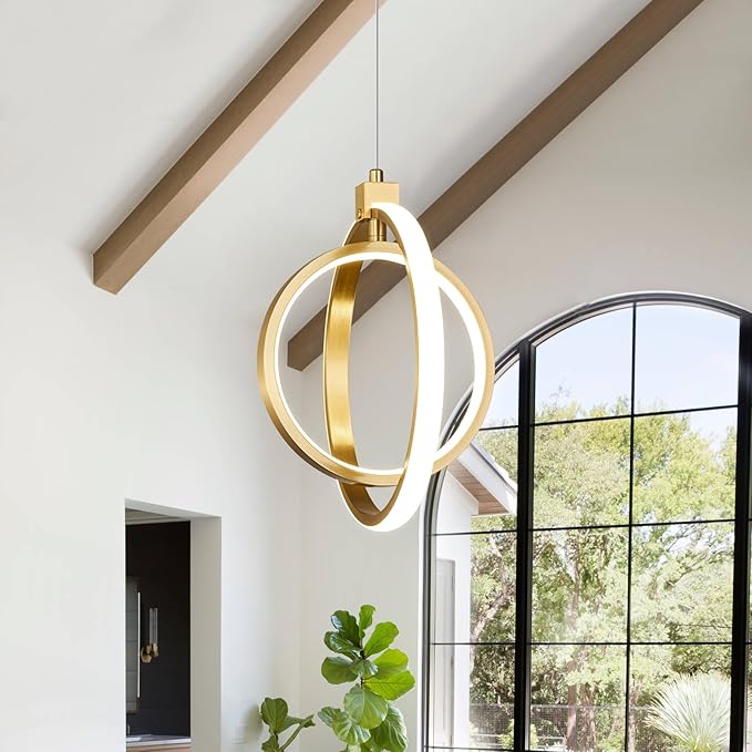 Modern LED Chandelier Gold Ring Pendant Light Fixtures 4000K Dimmable Height Adjustable Pendant Lighting for Dining Room Kitchen Island Bedroom Living Room Foyer（3-Pack）