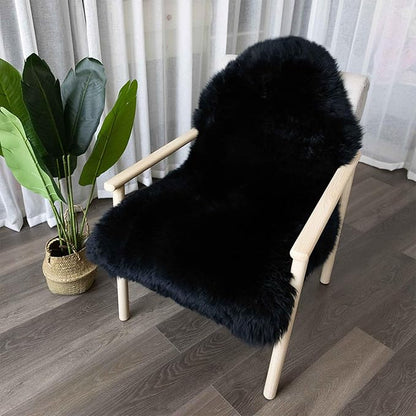 Genuine Sheepskin Rug New Zealand Fluffy Lambskin Rug, Natural Luxury Sheepskin Throw for Bedroom Living Room Children's Room - Premium Area Rug Chair Cover (2×3 Feet, Black)