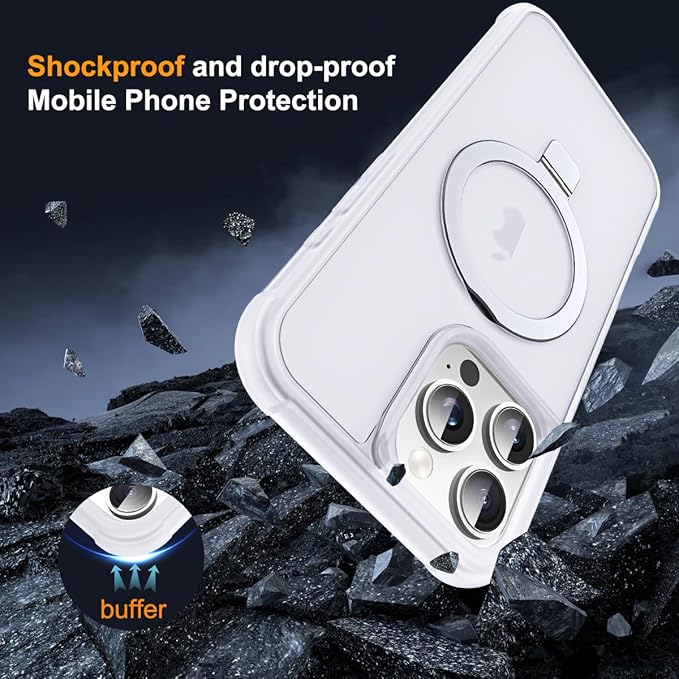 Compatible with iPhone 16 Pro Max Case with Invisible Magnetic O-Ring Stand Military-Grade Phone Case for iPhone 16 ProMax 6.9" [Compatible with Mag-Safe][Great Grip Feeling],Translucent