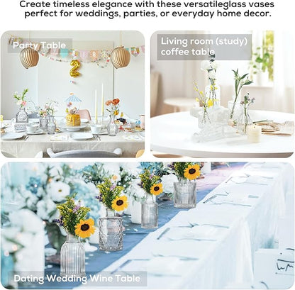 Glass Bud Vases Set of 16 - Small Clear Mini Flower Vases for Wedding Centerpieces, Bulk Vintage Table Decor, Home, Party & Floral Arrangements