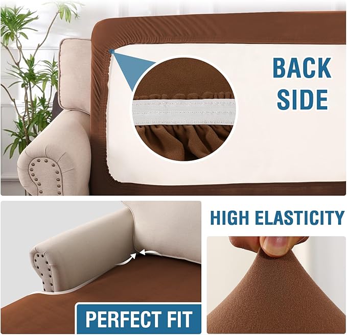 H.VERSAILTEX Super Stretch Individual Chaise Cover Sectional Couch Covers for L Shaped Sofa Both Left/Right Featuring Thick Soft Fleece Fabric (Chaise Cover, Caramel)
