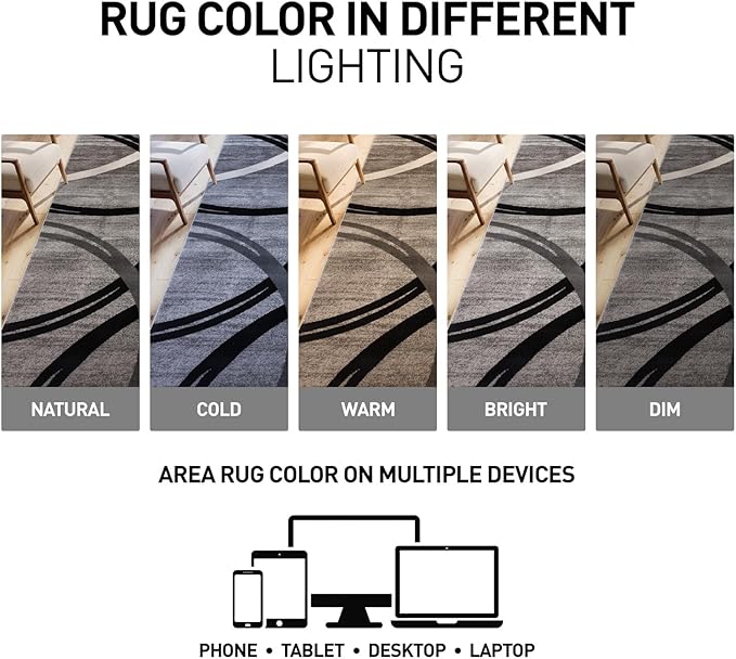 Rugshop Wavy Circles Design Round Rug, Carpet with Jute Backing for Living Room, Dining Room, or Bedroom, Gray, 8' Round