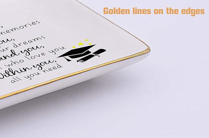 Topthink Behind You All Memories Before You All Your Dreams– Ceramic Jewelry Holder Ring Dish Trinket Box Tray – Inspirational Graduation Gifts For Girls Daughter Sister Niece Best Friends BFF