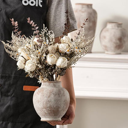 Ceramic Flower Vase, 6 Inch Small Rustic Farmhouse Vase Decorative Vases Home Decor Short Pottery Vases for Table Living Room Entryway Mantel Bookshelf Bedroom Bathroom Kitchen - Rustic