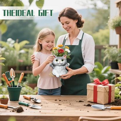 Cat Hanging Planters for Indoor Outdoor Plants, Small Cute Hanging Pots for Succulent, String of Pearls Plant, Resin Hanging Flower Pots with Drainage Hole, Unique Gift, Garden Home Decor
