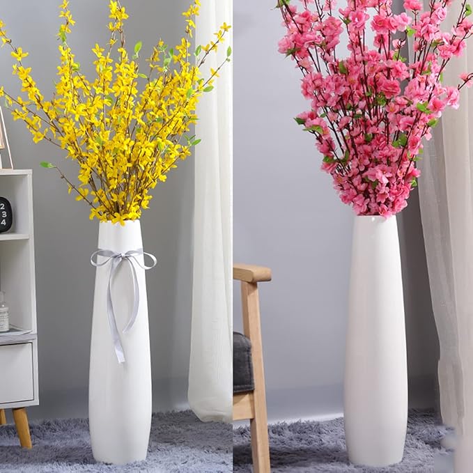 Ceramic Floor Vase, GDSZJLJ 17.7" Tall White Large Decorative Vases for Modern Home Decor, Living Room, Minimalist Style Big Flower Vase for Pampas Grass, Flowers, Twigs, Office, Bedroom Décor