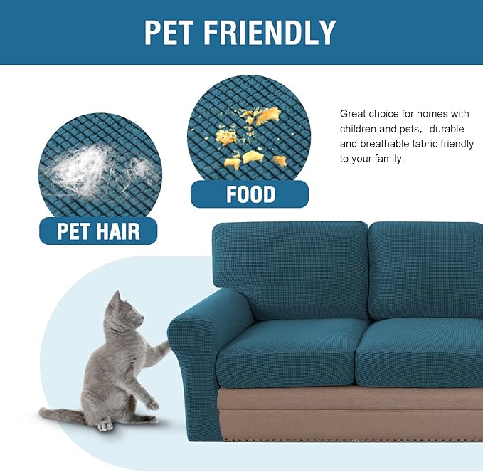 H.VERSAILTEX Multi-Pieces Sofa Covers Stretch Couch Covers Form Fitted Seats and Back Cushions Covers (2 Seat Covers Plus 2 Back Cusion Covers, Bonus 2 Armrest Covers), Deep Teal