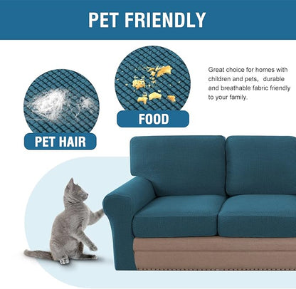 H.VERSAILTEX Multi-Pieces Sofa Covers Stretch Couch Covers Form Fitted Seats and Back Cushions Covers (3 Seat Covers Plus 3 Back Cusion Covers, Bonus 2 Armrest Covers), Deep Teal