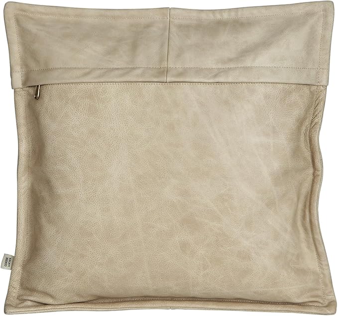 D DOLLY LAMB Lambskin Leather Pillow Cover - Sofa Cushion Case - Decorative Throw Covers for Living Room & Bedroom, 20x20 Inches - Light Beige Box Pack of 1