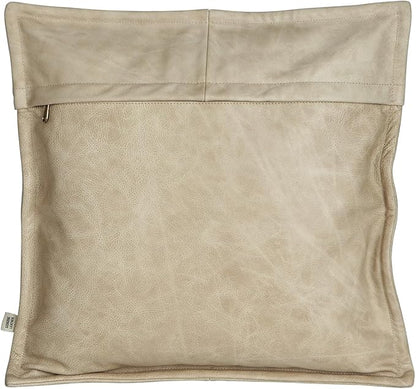 D DOLLY LAMB Lambskin Leather Pillow Cover - Sofa Cushion Case - Decorative Throw Covers for Living Room & Bedroom, 20x20 Inches - Light Beige Box Pack of 1