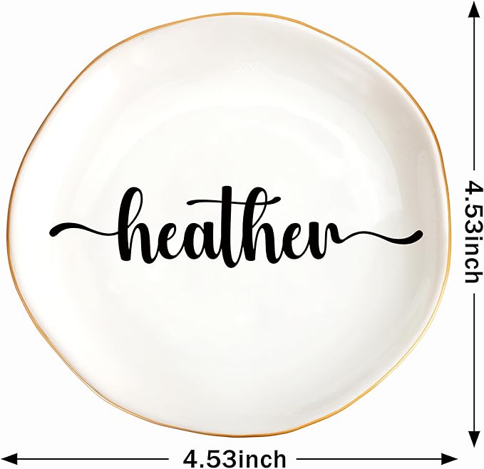 JoycuFF Heather Personalized Name Ceramic Jewelry Tray, Mothers Day Christmas Anniversary Engagement Birthday Gifts for Women Couples, Trinket Dish for Rings Earrings Necklaces Bracelets Keys