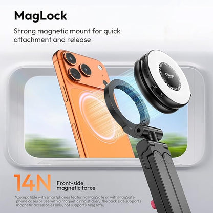 ULANZI MA88 Magnetic Airplane Phone Holder for MagSafe iPhone 17-12 Series, Strongest Magnet Handsfree Phone Tripod Mount for Woman Man, 360° Rotation Long Flight Travel Essentials for Seat Tray Table