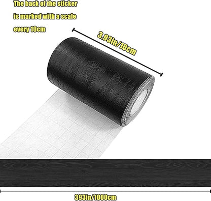 10M Black Wood Grain Removable PVC Waterproof Border Wall Decor Removable Self Adhesive Kitchen Bathroom Tiles Sticker Wallpaper 4.2x390 (4inch)