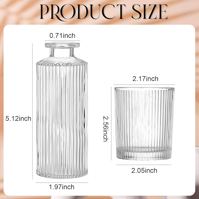 Yerliker 12 Glass Bud Vases Set Bulk Clear Ribbed Vases and 12 Clear Glass Tea Light Candle Holders Suitable for Table Centerpieces, Parties, Home Decor, Wedding Table Centerpiece, Home Decor